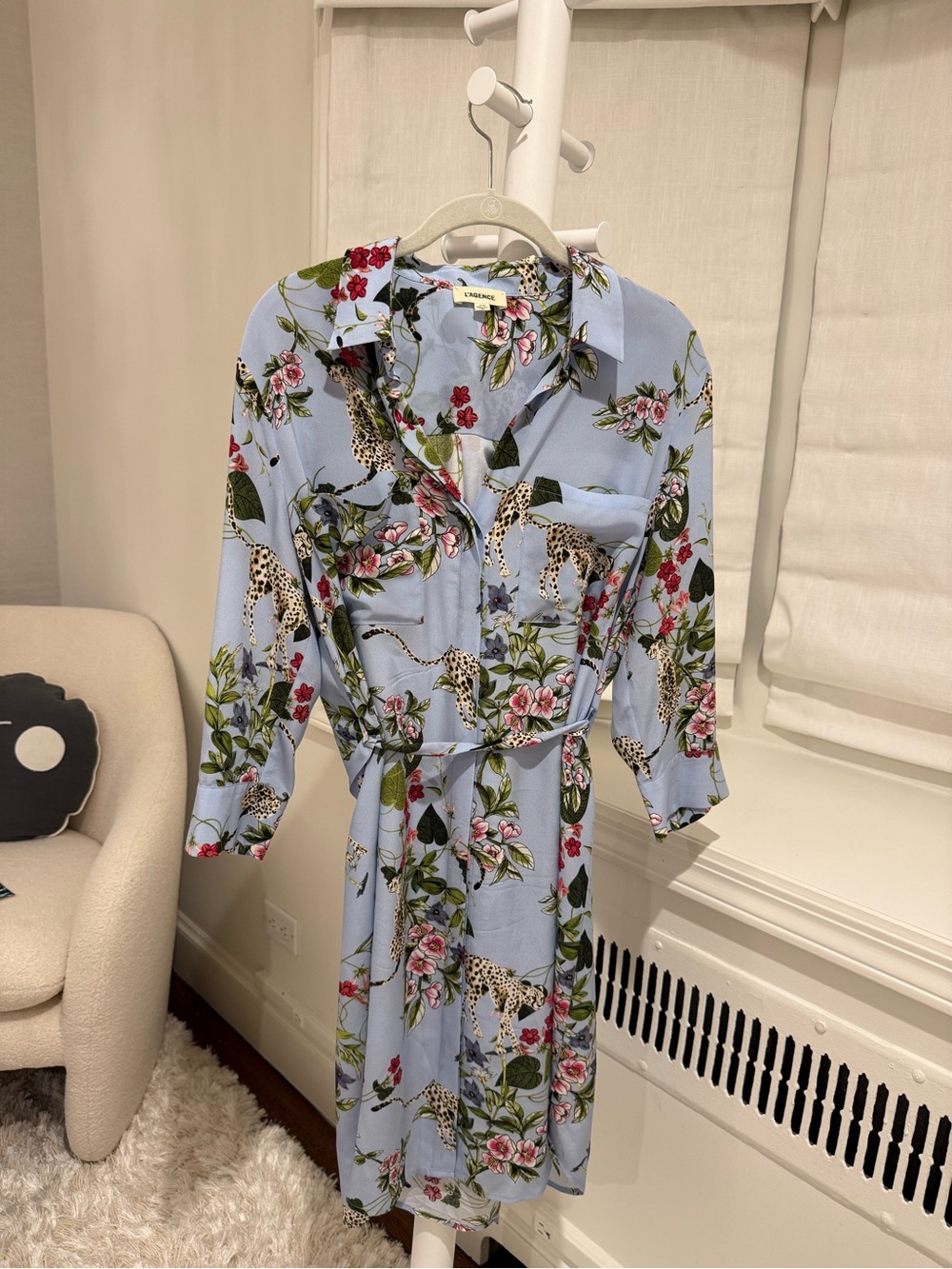 L'AGENCE Blue Floral & Leopard Accent Blouse